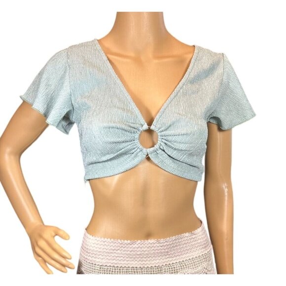 (6 for $25) Shein Flutter Sleeve V-neck cut out cropped top Size XS - Picture 1 of 7
